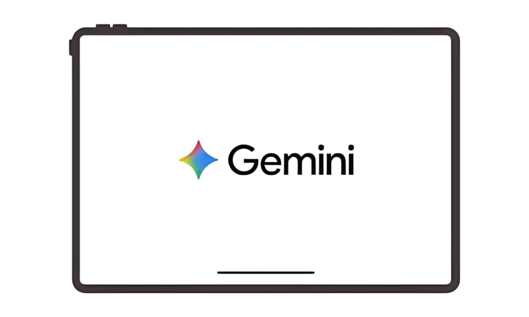 Montagem com mockup em forma de tablet, com a logomarca do Gemini.